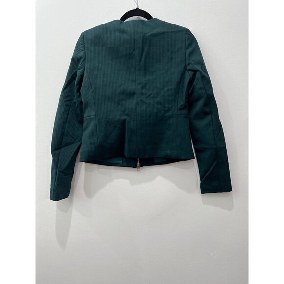 NWT BOSS Hugo Boss Size/US2 Jaxine Checkered Zip Front Collarless Blazer Green - Picture 9 of 12